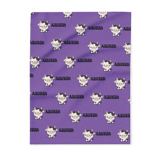 Personalized Purple Cow Name Blanket – Custom Cute Farm Animal Throw for Girls Soft Throw Blanket, Warm Snuggle Blanket, Gift for All Occasions, Home Decor