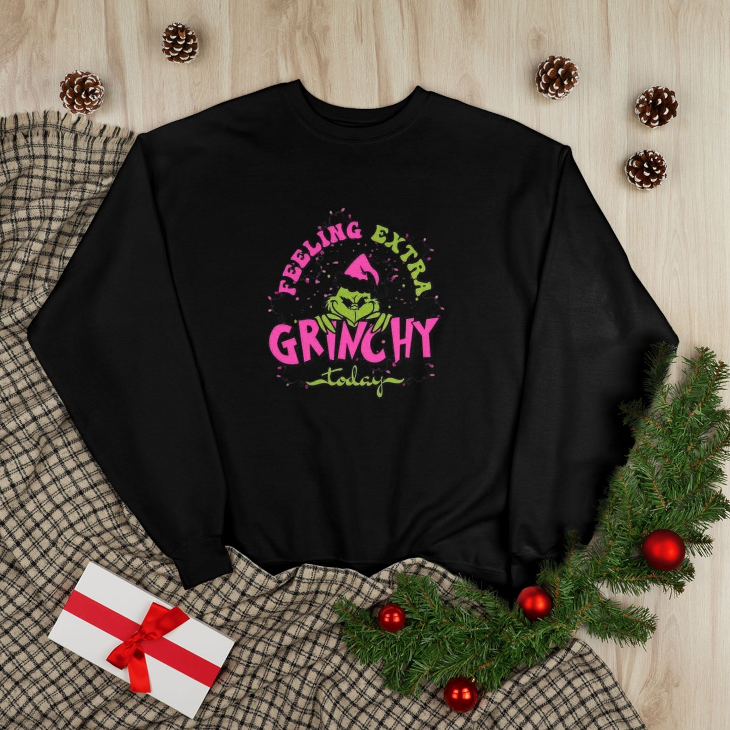 Feeling Extra Grinchy Today Christmas Sweatshirt | Funny Holiday Crewneck | Cozy Winter Graphic Sweatshirt for Women & Men