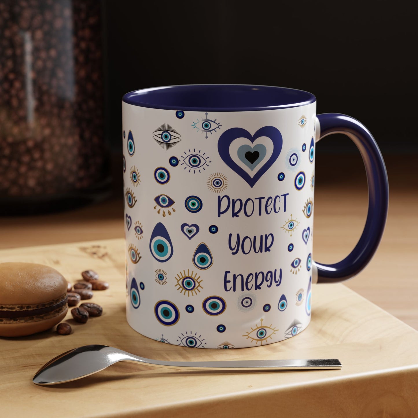 Protect Your Energy Mug, Evil Eye Coffee Cup, Spiritual Protection Gift, Blue Nazar Mug, Positive Energy Drinkware, Boho Mystic Mug
