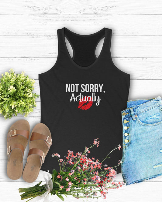 Not Sorry Actually Racerback Tank | Women's Summer Top, Casual Wear, Workout Tank, Gifts for Her, Trendy Fashion