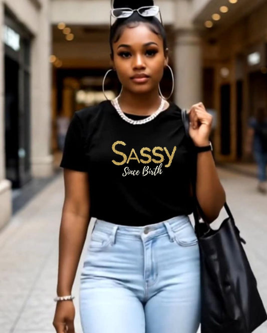 Sassy Since Birth Tee, Cute Graphic T-Shirt, Gift for Birthdays, Women's Softstyle Graphic Tee, Fun Casual Wear, Sassy Saying Top