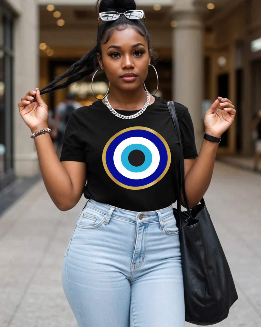 Chic Evil Eye Symbol Women's Tee, Boho Style Shirt, Gift for Her, Casual Summer Top, Spiritual Protection Tee