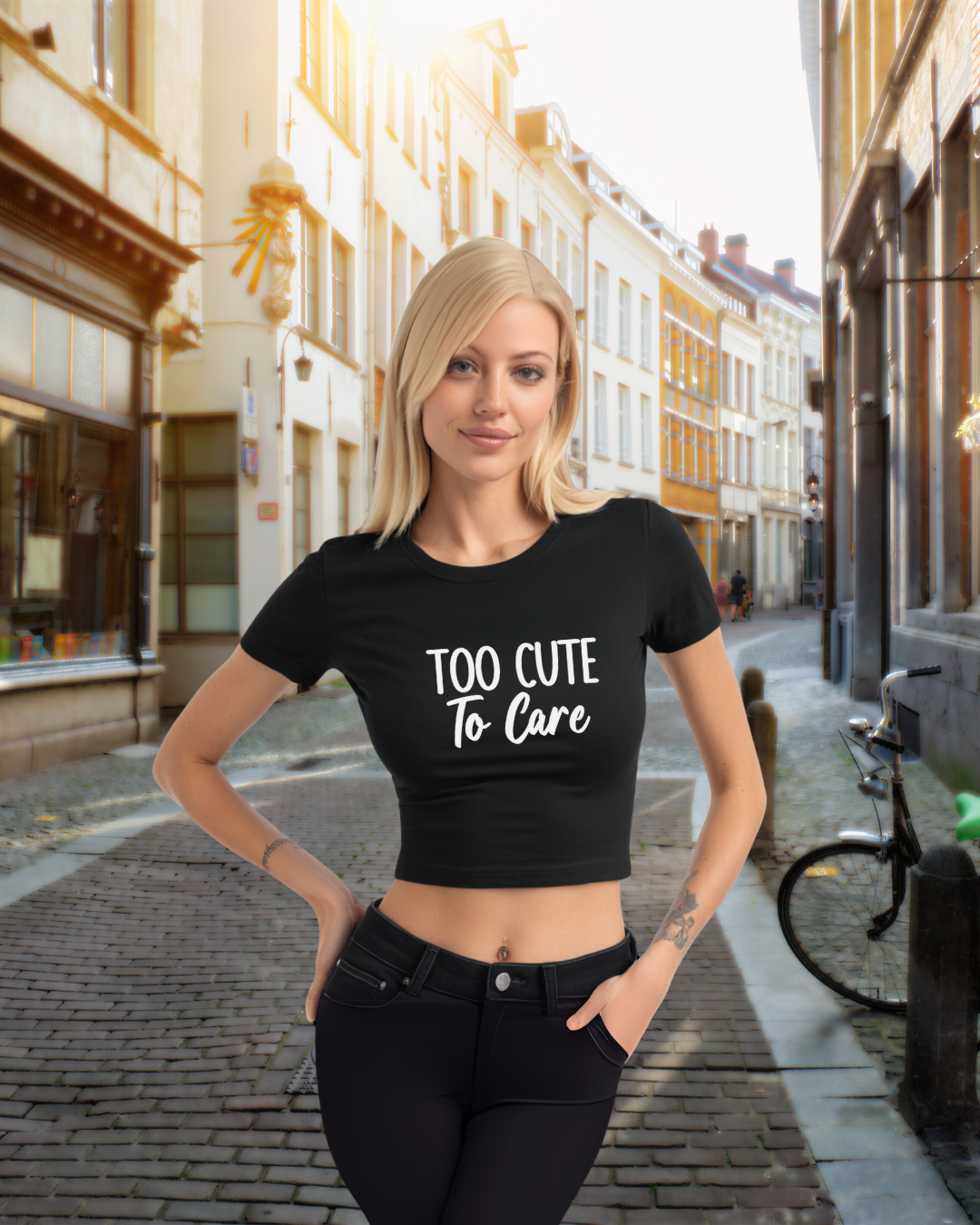 Too Cute to Care Women's Festival Crop Top - Summer Fashion, Cute Apparel, Party Outfits, Festival Wear, Casual Style