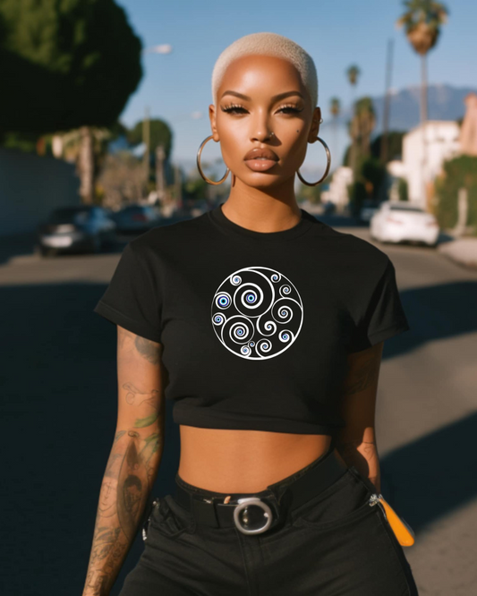 Spiral Design Women's Festival Crop Top, Bohemian Style Tee, Summer Music Festival Shirt, Casual Party Wear, Evil Eye Graphic Top