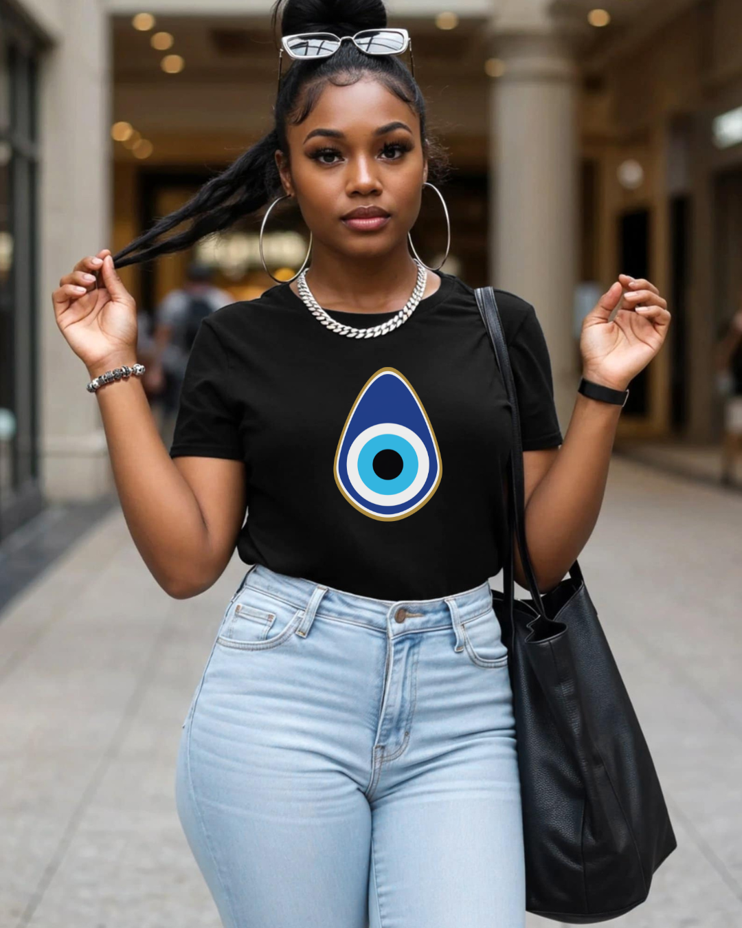 Women's Evil Eye Graphic Tee - Cute Casual Shirt, Boho Style, Gift for Her, Summer Daywear, Spiritual Protection T-Shirt