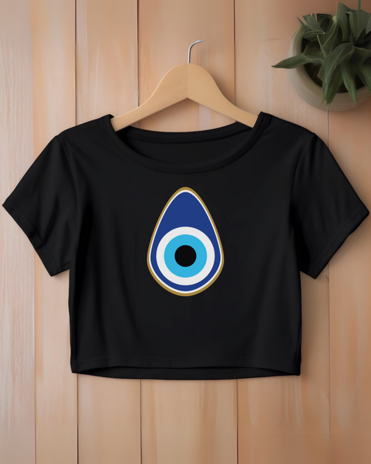 Women's Festival Crop Top with Blue Eye Design, Boho Top, Summer Fashion, Beach Wear, Concert Outfit, Gift for Her