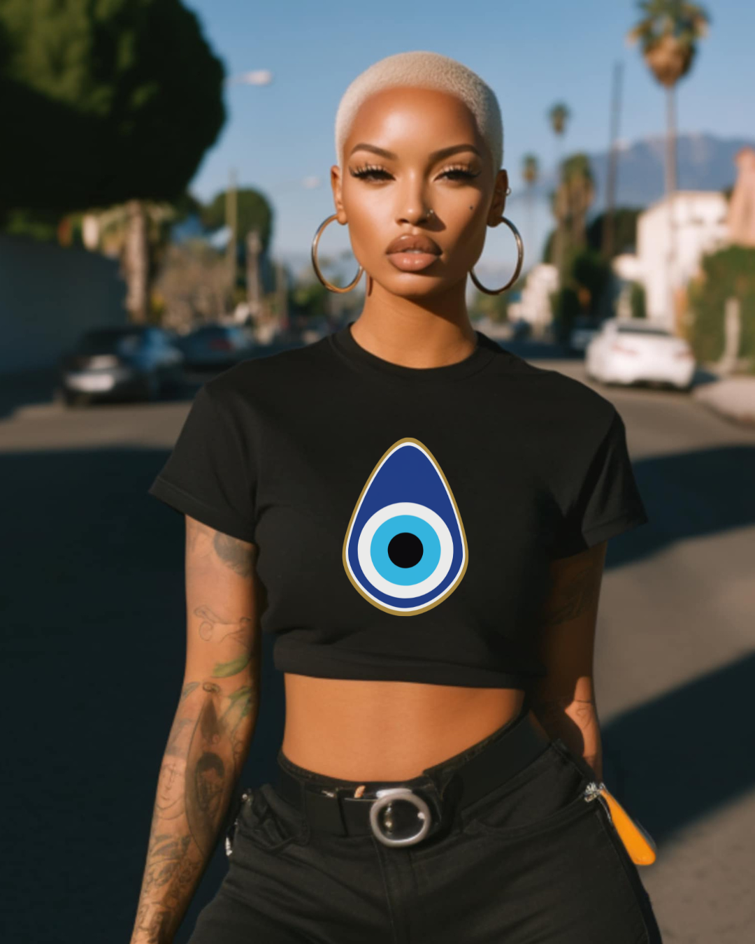 Women's Festival Crop Top with Blue Eye Design, Boho Top, Summer Fashion, Beach Wear, Concert Outfit, Gift for Her