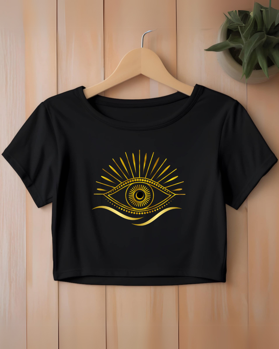 Golden Gaze Crop Tee Eye Design - Boho Chic Shirt for Summer Events, Music Festivals, Gift for Her, Casual Wear, Spiritual Vibes
