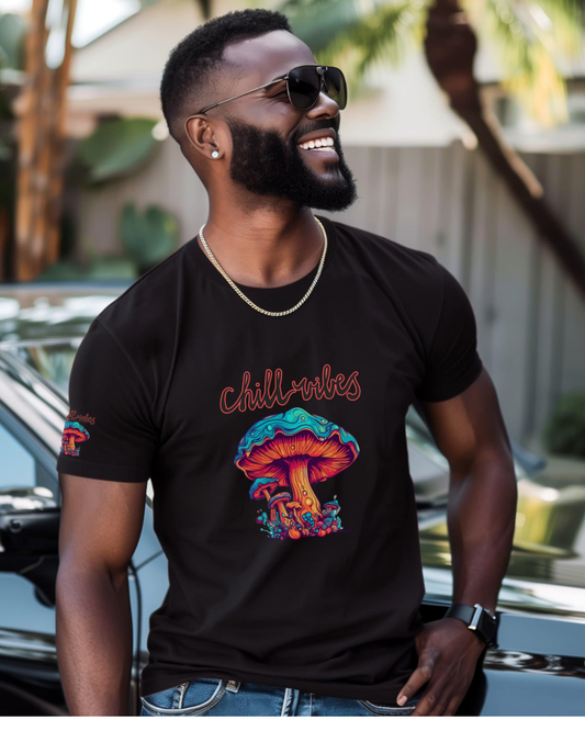 Chill Vibes Mushroom Tee, Unisex Tee, Festival Shirt, Gift for Nature Lovers, Chill Style Tee, Relaxed Fit Shirt, Comfortable Casual Wear