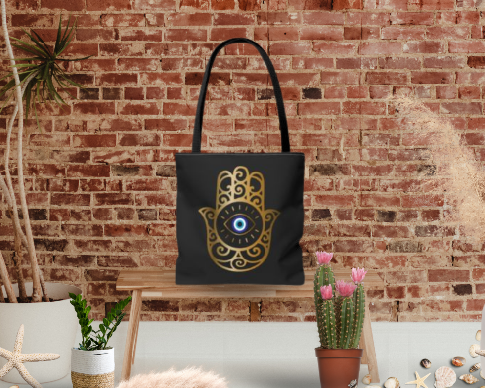 Bohemian Eye Tote Bag, Mandala Style, Spiritual Gift, Eco-Friendly Shopping Bag, Hamsa Hand Design, Festival Accessory