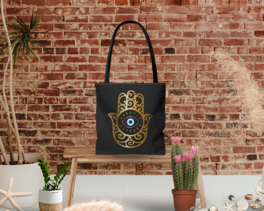 Bohemian Eye Tote Bag, Mandala Style, Spiritual Gift, Eco-Friendly Shopping Bag, Hamsa Hand Design, Festival Accessory