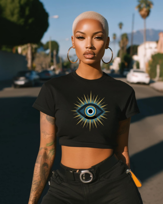 Trendy Boho Crop Top for Women, Eye Graphic Top, Festival Wear, Summer Vibes T-Shirt, Casual Everyday Crop, Gift for Her