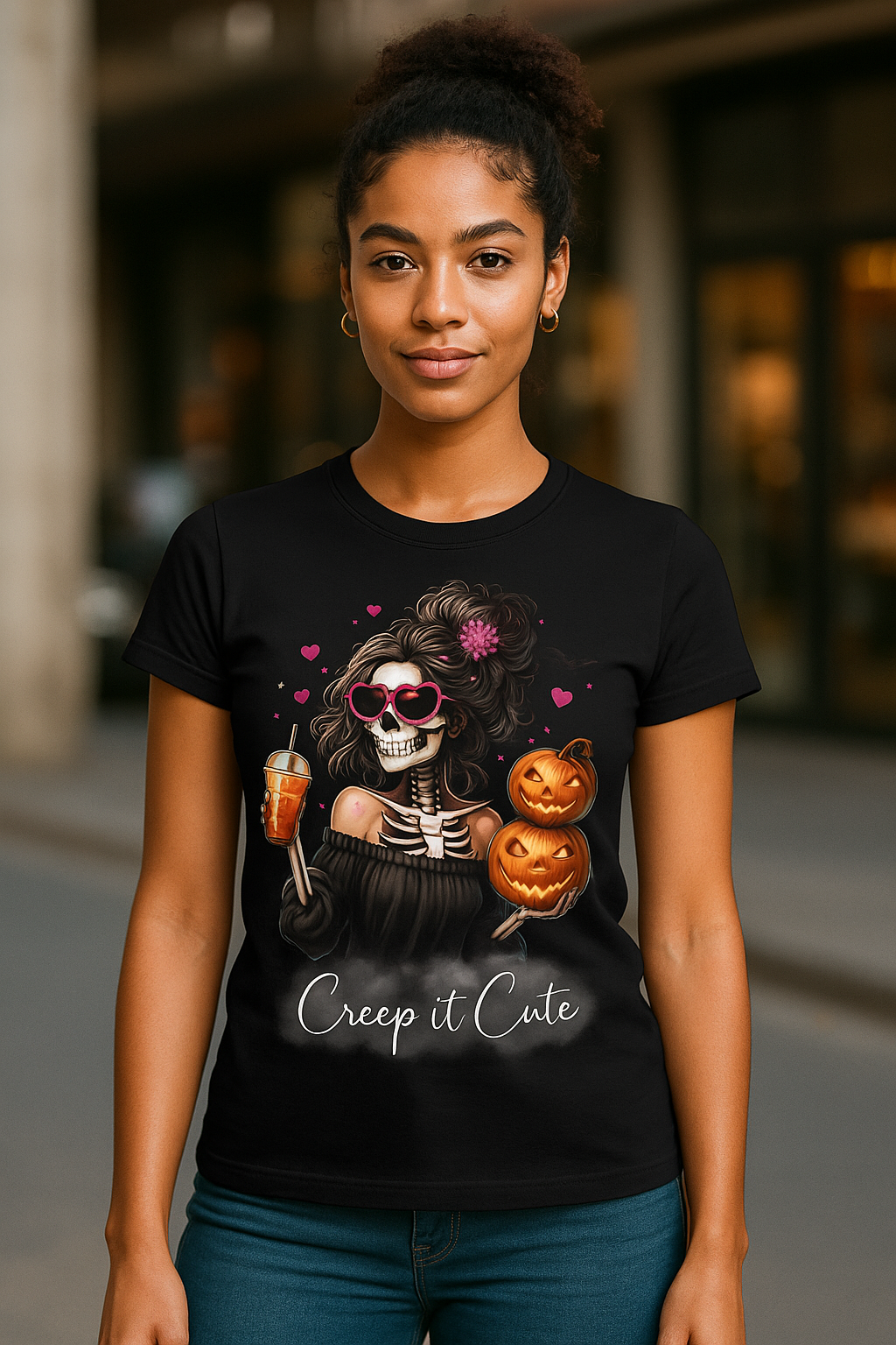 Creepy Cute Halloween Tee, Spooky T-Shirt for Women, Halloween Costume Top, Trick or Treat Shirt, Gift for October Celebrations