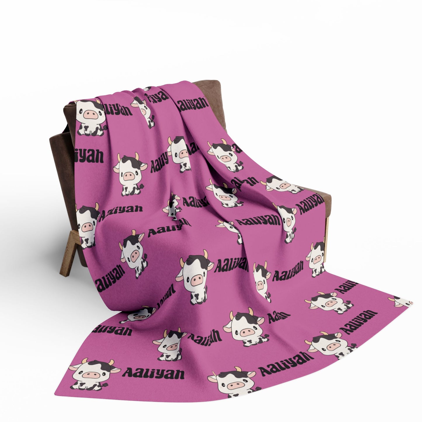 Personalized Pink Cow Name Blanket – Custom Cute Farm Animal Throw for Girls