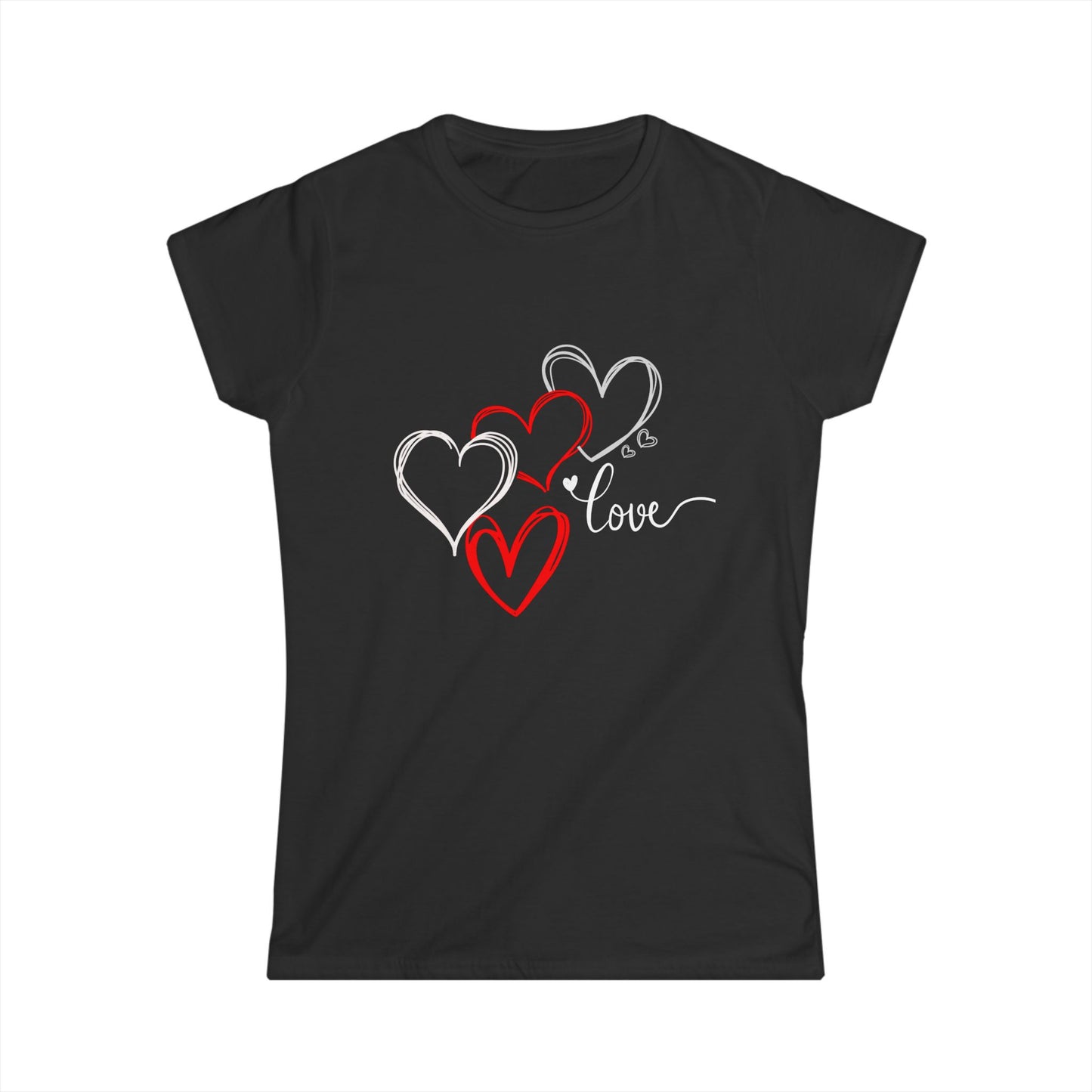 Valentine Women's Tee with Hearts and Love Graphic