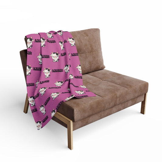 Personalized Pink Cow Name Blanket – Custom Cute Farm Animal Throw for Girls