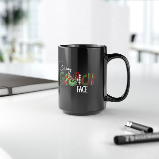 Resting Grinch Face 15oz Black Mug — Funny Christmas Coffee Cup