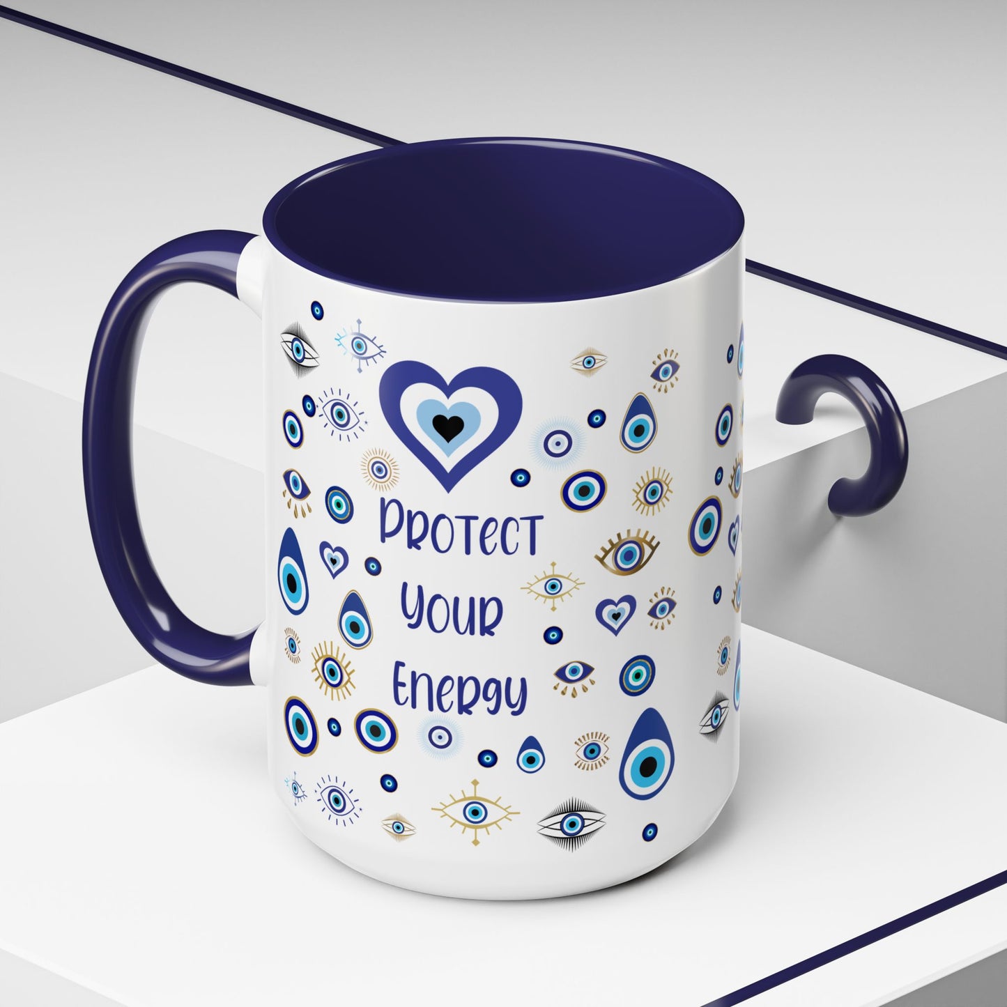 Protect Your Energy Mug, Evil Eye Coffee Cup, Spiritual Protection Gift, Blue Nazar Mug, Positive Energy Drinkware, Boho Mystic Mug