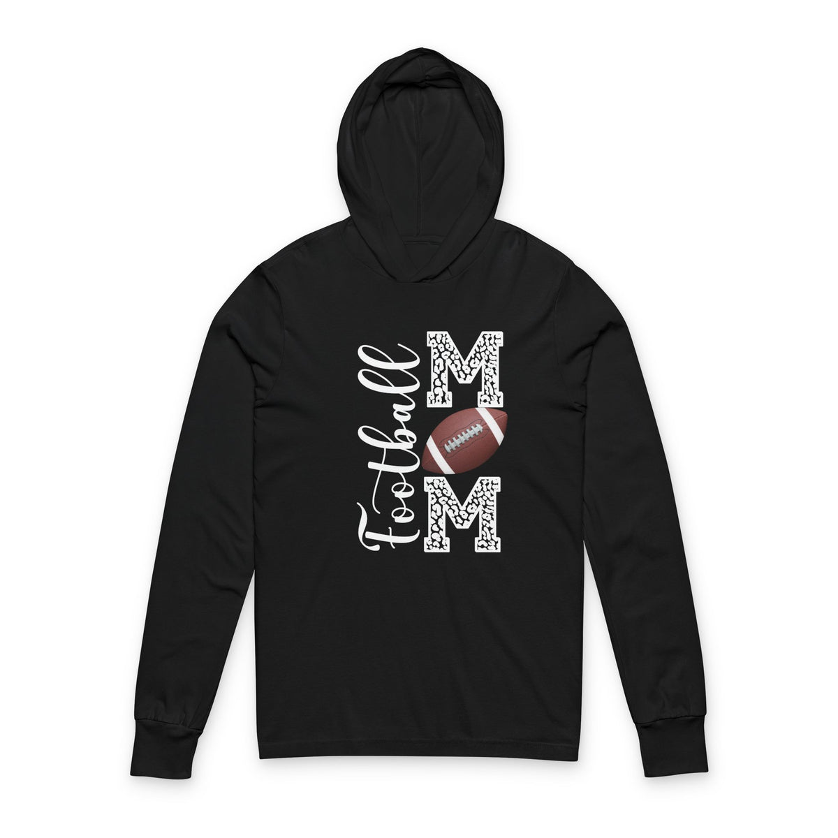 Football Mom Hooded Long Sleeve Tee — Graphic Mom Lettering with Football
