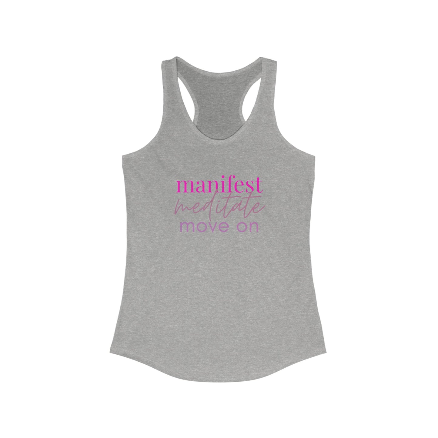 Manifest Meditate Move On Racerback Tank, Motivational Workout Top, Yoga Shirt, Gift for Her, Summer Activewear