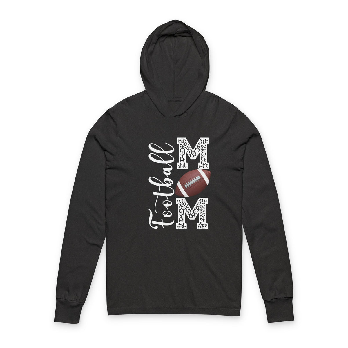Football Mom Hooded Long Sleeve Tee — Graphic Mom Lettering with Football