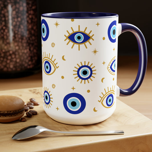 Evil Eye Ceramic Coffee Mug, 15oz, Greek Eye, Ward Off Evil, Gift For Mom, Gift for Her