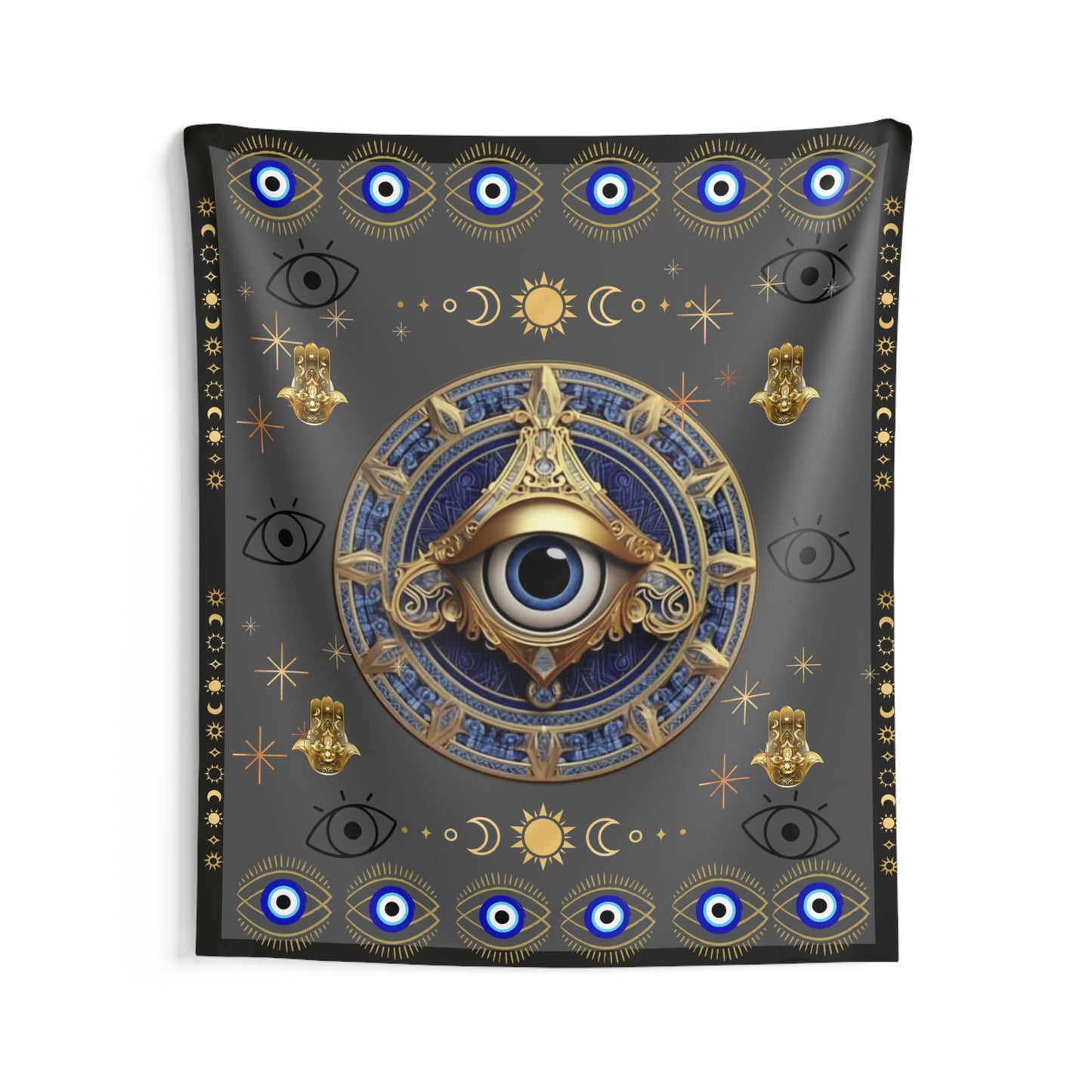 🔮 Ward Off Negativity in Style: Introducing Our Mesmerizing Evil Eye Indoor WallTapestry! 🔵✨