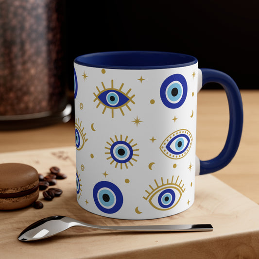 Evil Eye Ceramic Coffee Mug, 11oz,  Greek Eye, Ward Off Evil, Gift For Mom, Gift for Her