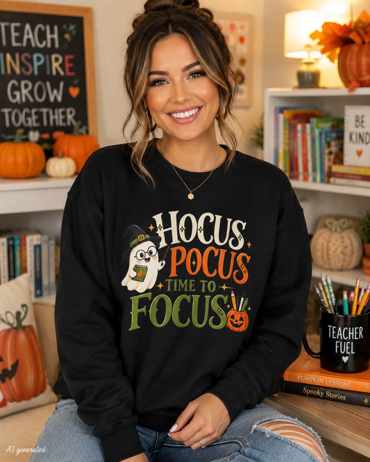 Hocus Pocus Time to Focus Teacher Sweatshirt, Halloween Teacher Crewneck, Cute Fall Classroom Shirt, Spooky Teacher Gift