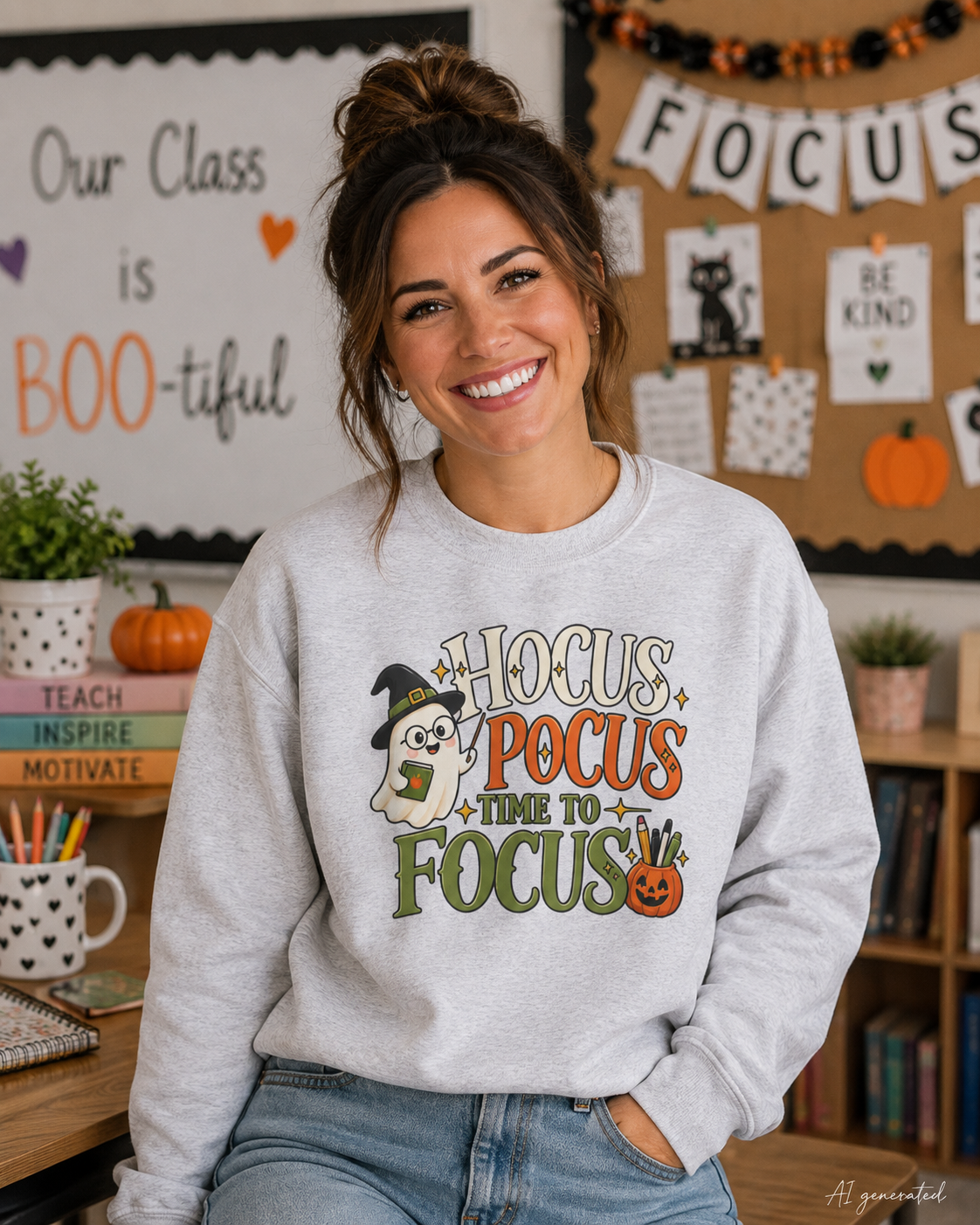 Hocus Pocus Time to Focus Teacher Sweatshirt, Halloween Teacher Crewneck, Cute Fall Classroom Shirt, Spooky Teacher Gift