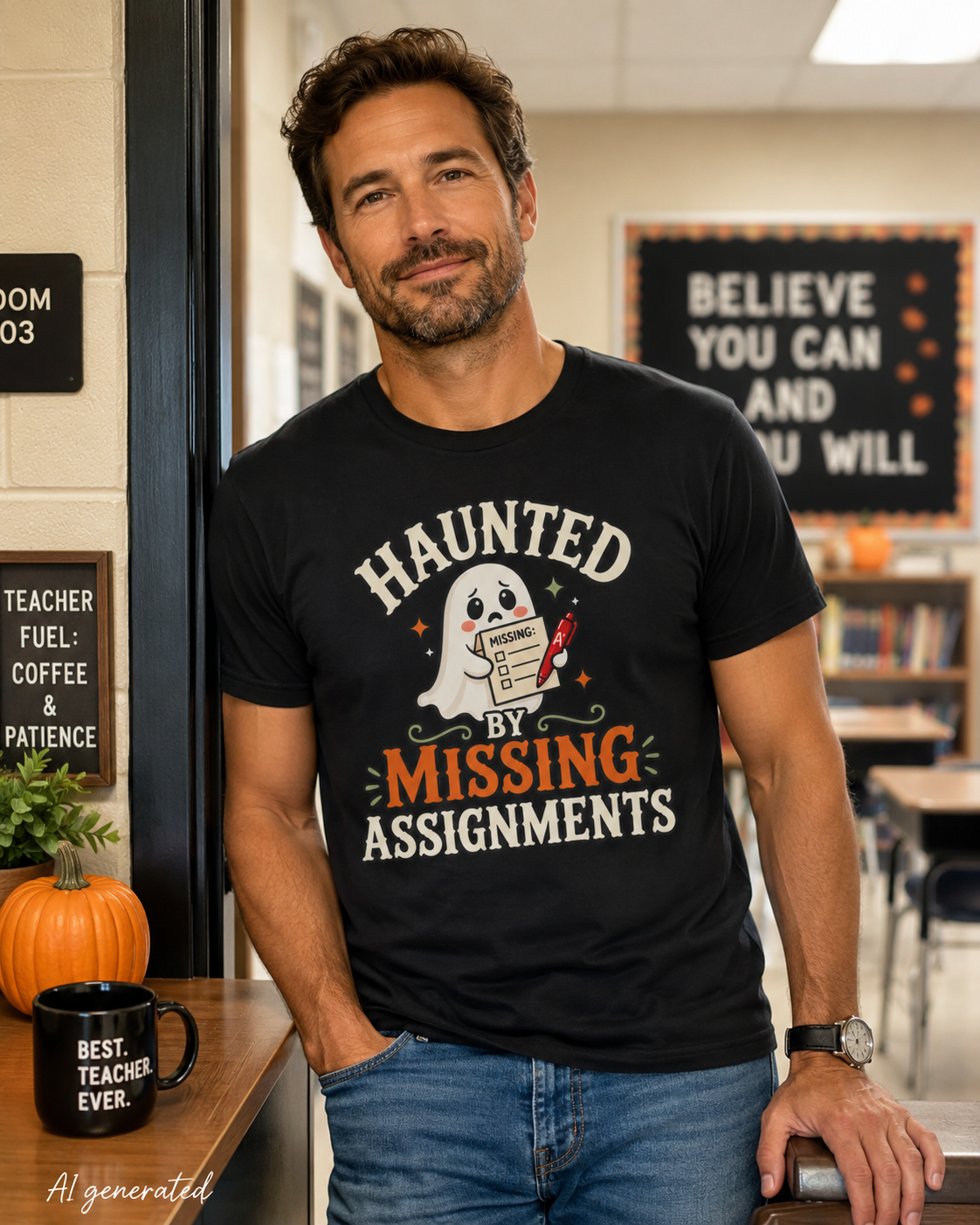 Haunted by Missing Assignments Shirt | Funny Halloween Teacher Tee | Spooky Teacher Shirt | Fall Classroom Tee