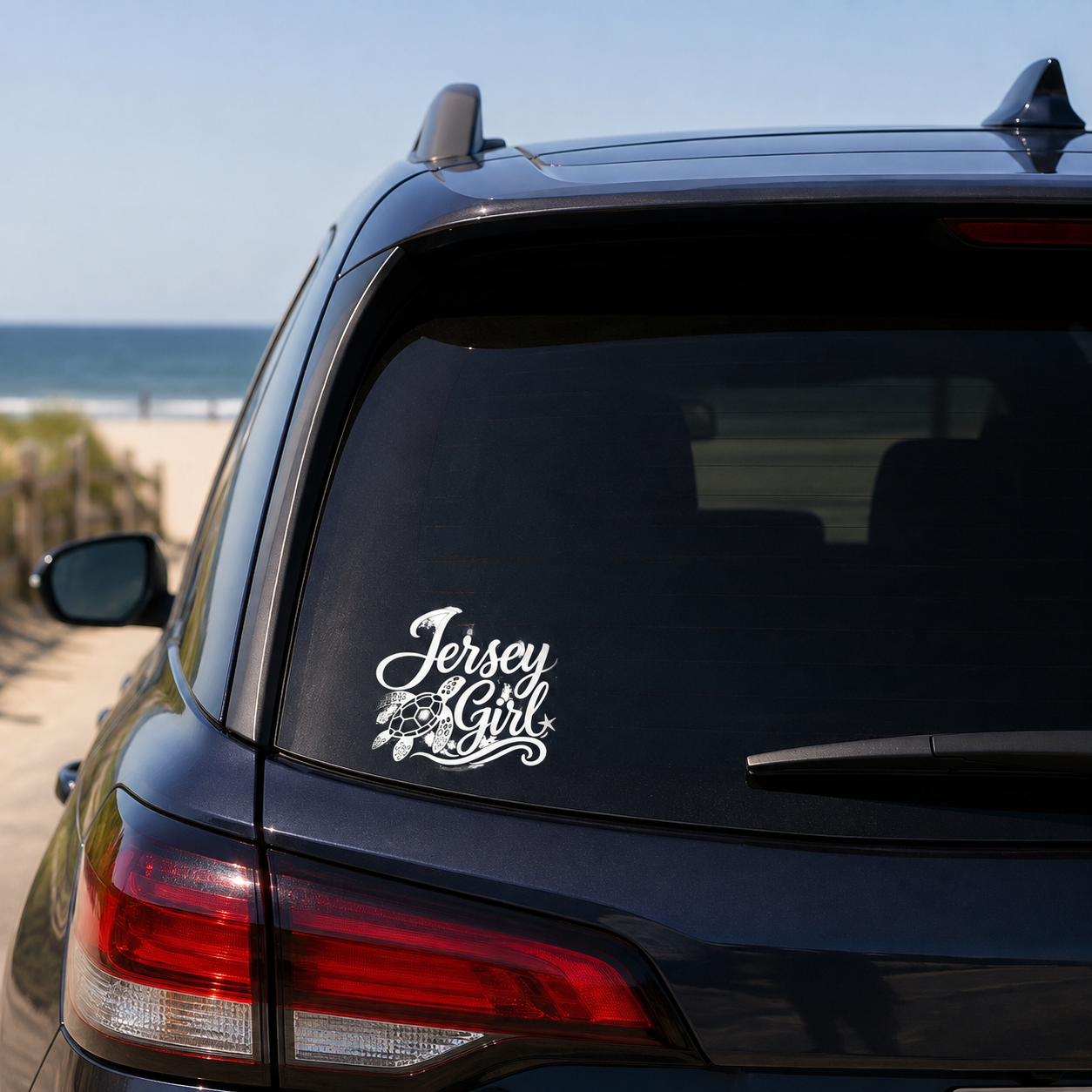 Jersey Girl Sea Turtle Car Decal | White Vinyl NJ Shore Sticker