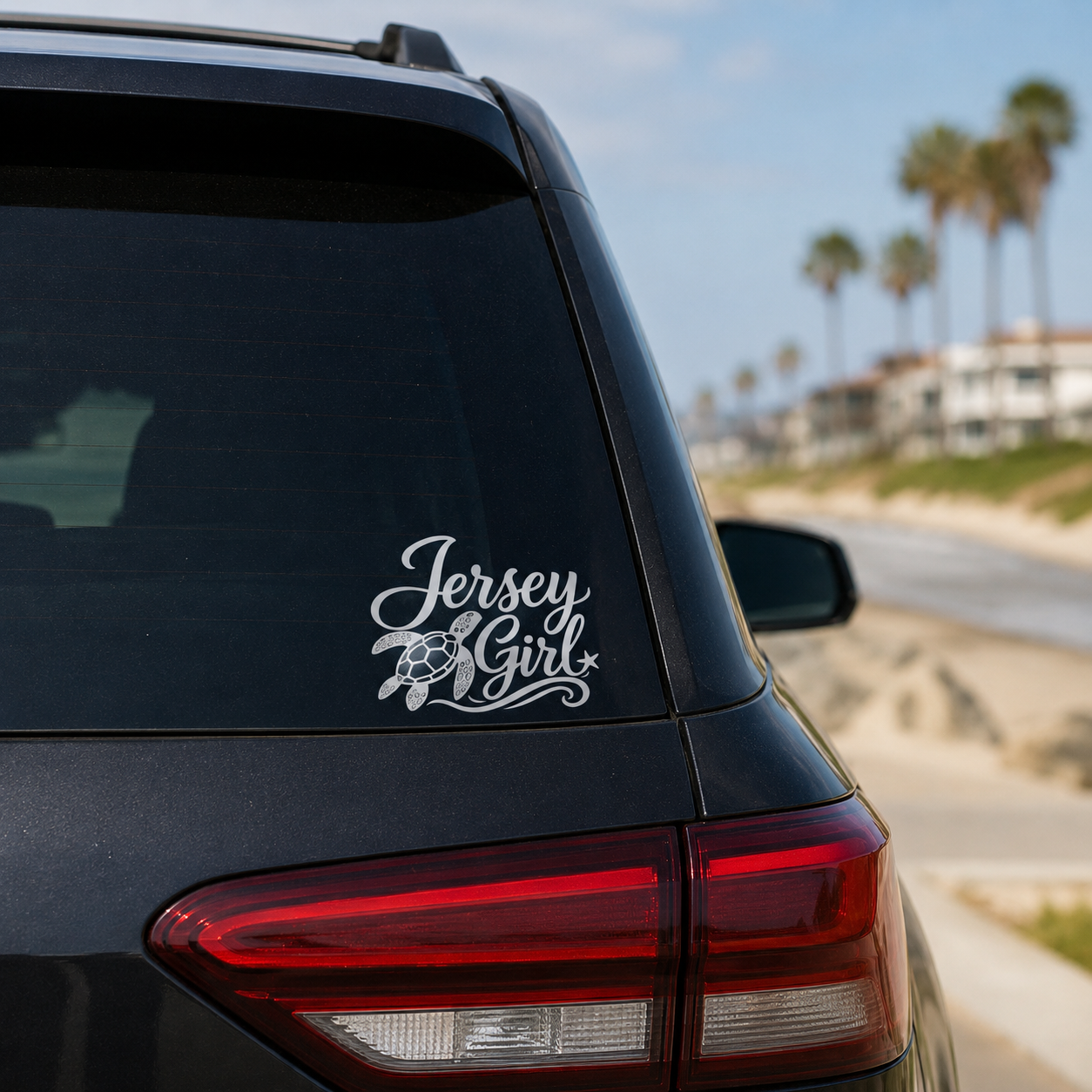 Jersey Girl Sea Turtle Car Decal | White Vinyl NJ Shore Sticker