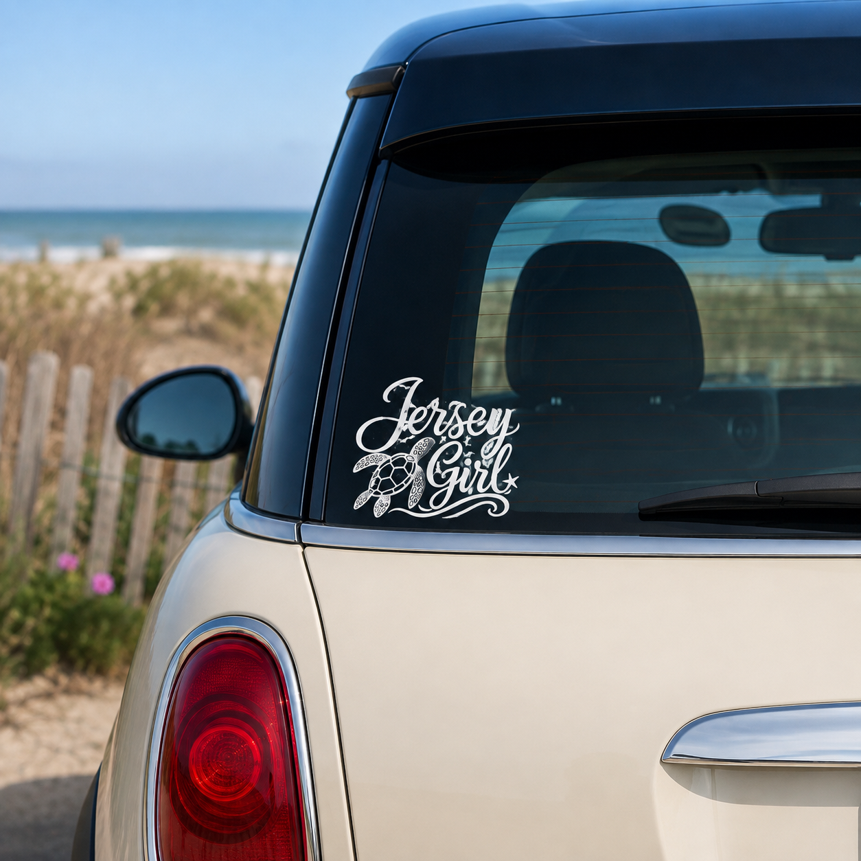 Jersey Girl Sea Turtle Car Decal | White Vinyl NJ Shore Sticker