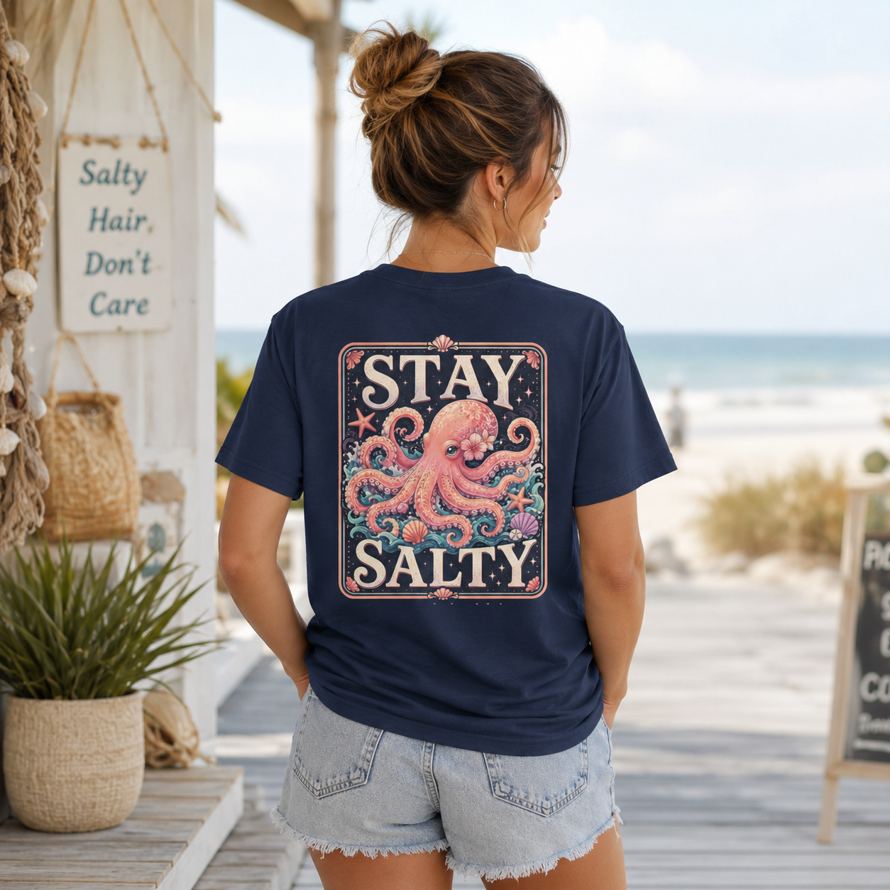 Stay Salty Octopus Shirt, Cute Beach Shirt, Girly Coastal T Shirt, Pink Octopus Graphic Tee, Summer Beach Vacation Shirt