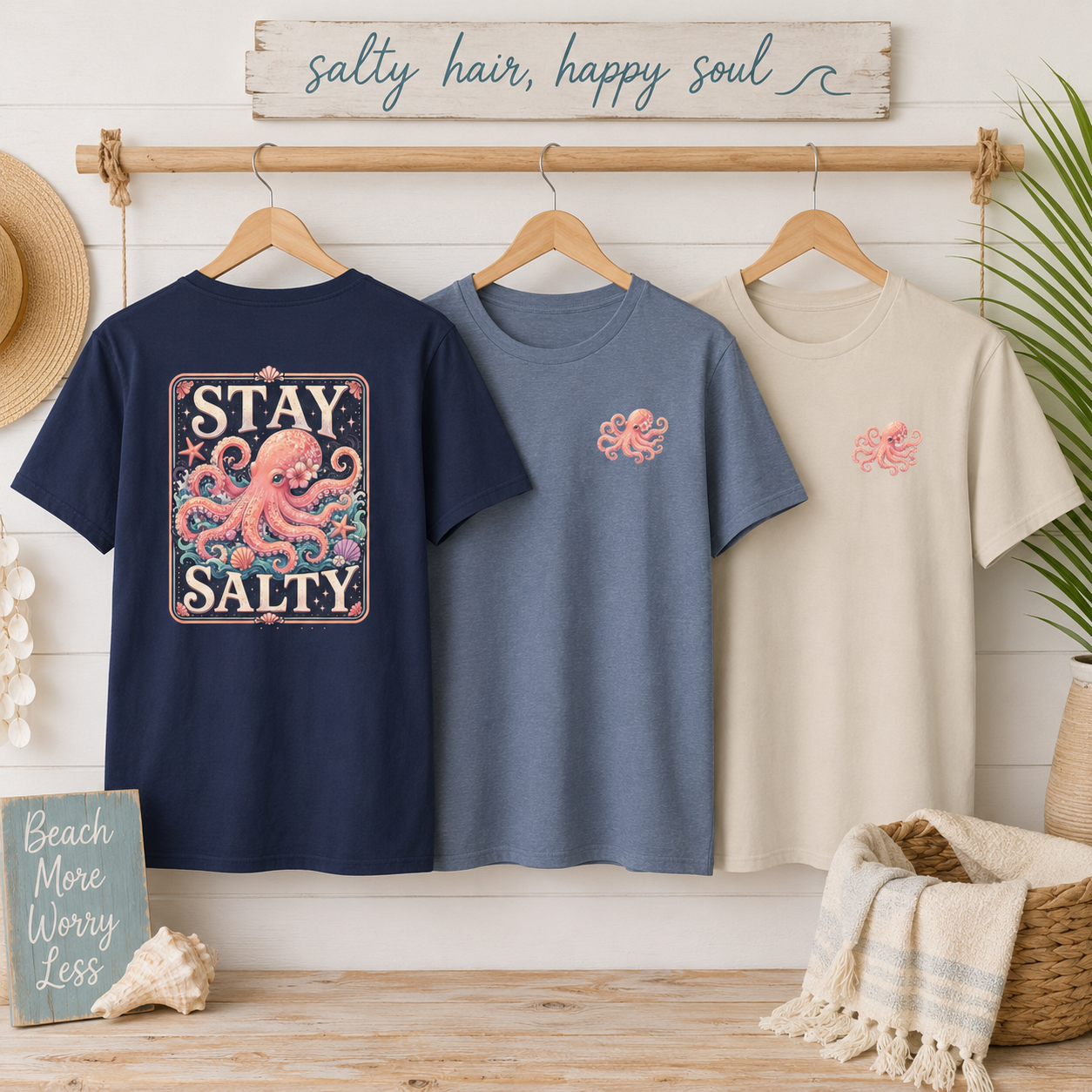 Stay Salty Octopus Shirt, Cute Beach Shirt, Girly Coastal T Shirt, Pink Octopus Graphic Tee, Summer Beach Vacation Shirt