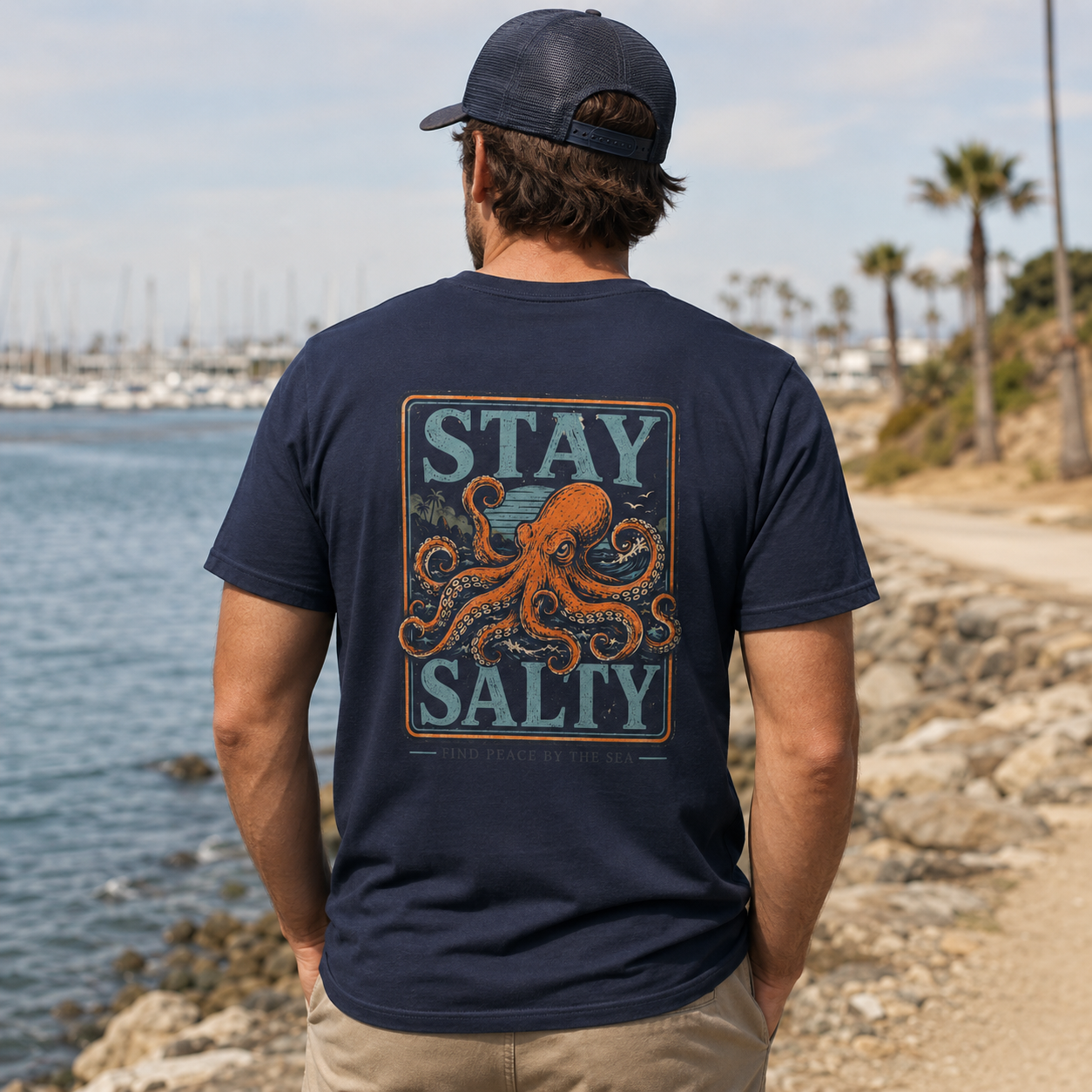 Stay Salty Octopus Shirt, Mens Beach Shirt, Nautical Graphic Tee, Coastal Ocean Shirt, Saltwater Fishing Shirt, Beach Vacation Tee