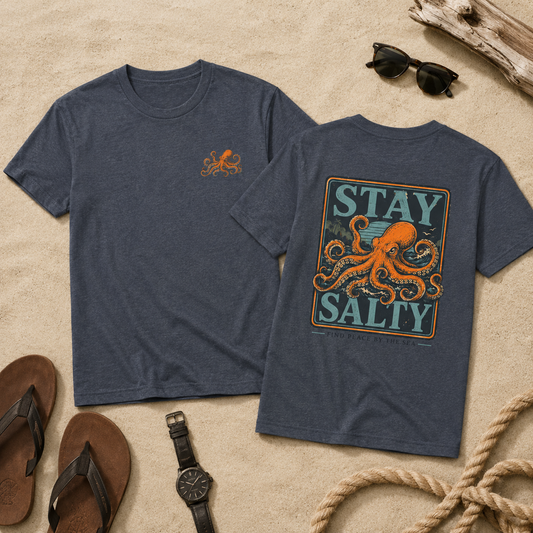 Stay Salty Octopus Shirt, Mens Beach Shirt, Nautical Graphic Tee, Coastal Ocean Shirt, Saltwater Fishing Shirt, Beach Vacation Tee