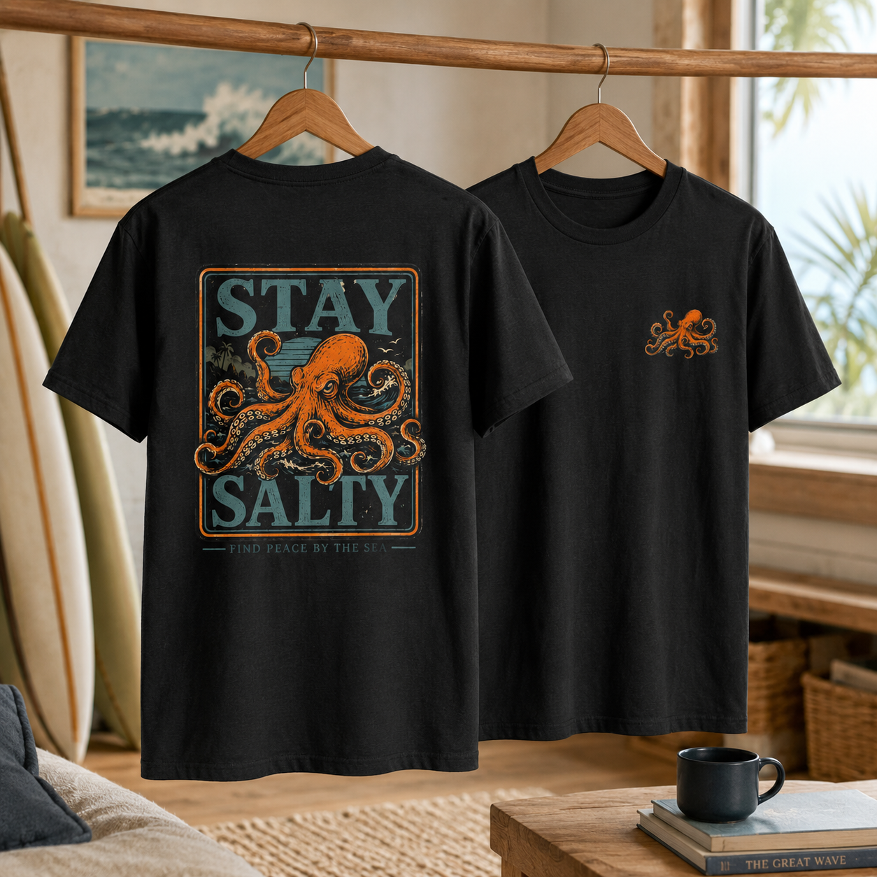 Stay Salty Octopus Shirt, Mens Beach Shirt, Nautical Graphic Tee, Coastal Ocean Shirt, Saltwater Fishing Shirt, Beach Vacation Tee