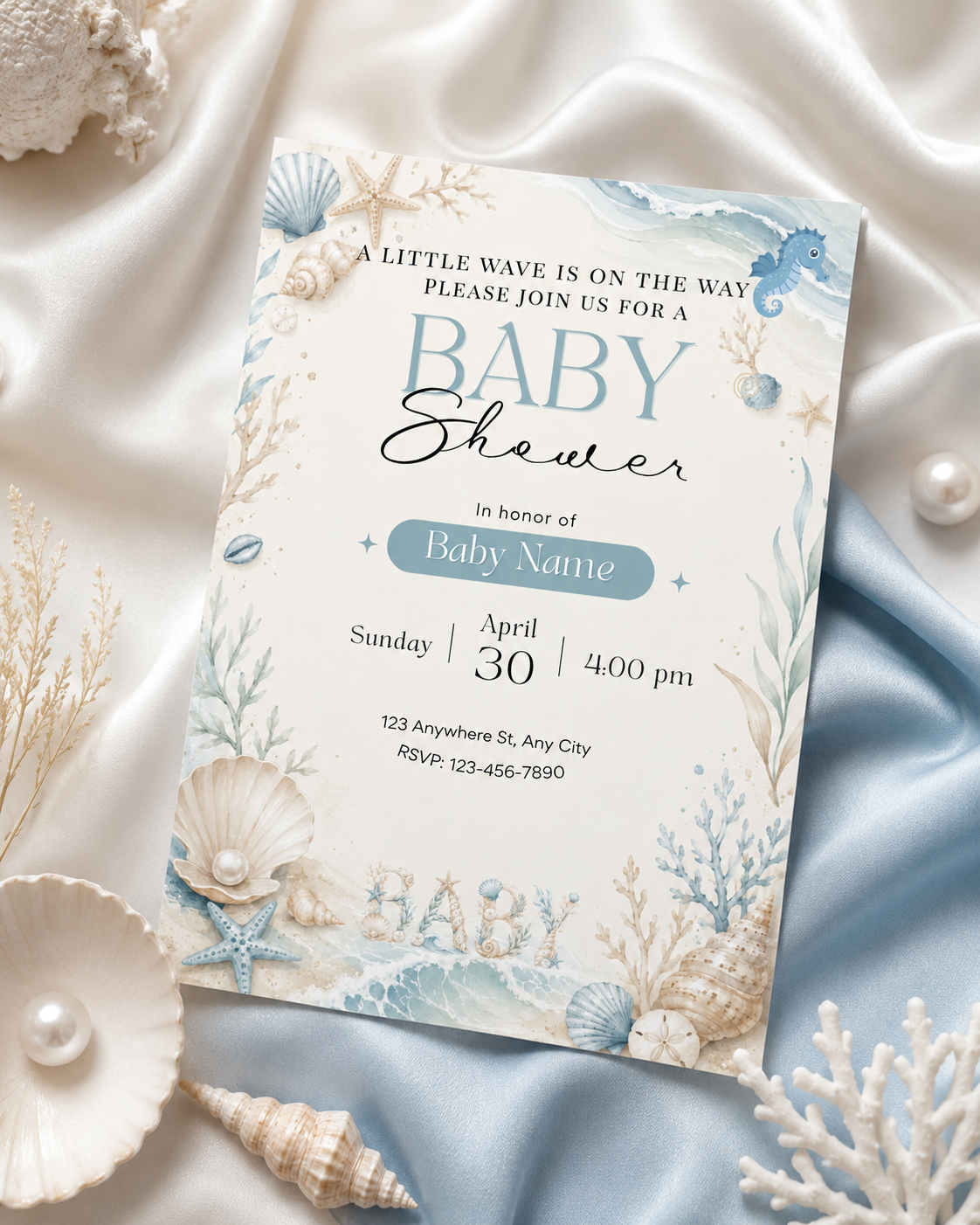Sea You Soon Baby Shower Invitation Template Bundle, Editable Canva Baby Shower Invite, Diaper Raffle, Books for Baby, Welcome Sign, Blue Pink