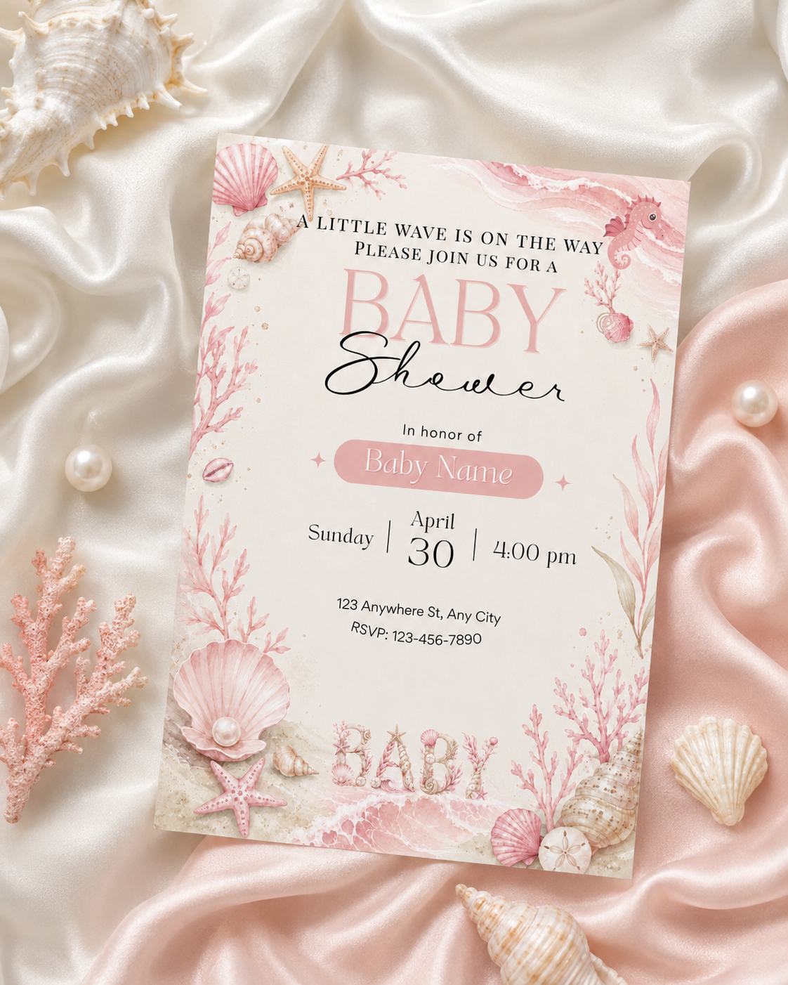 Sea You Soon Baby Shower Invitation Template Bundle, Editable Canva Baby Shower Invite, Diaper Raffle, Books for Baby, Welcome Sign, Blue Pink