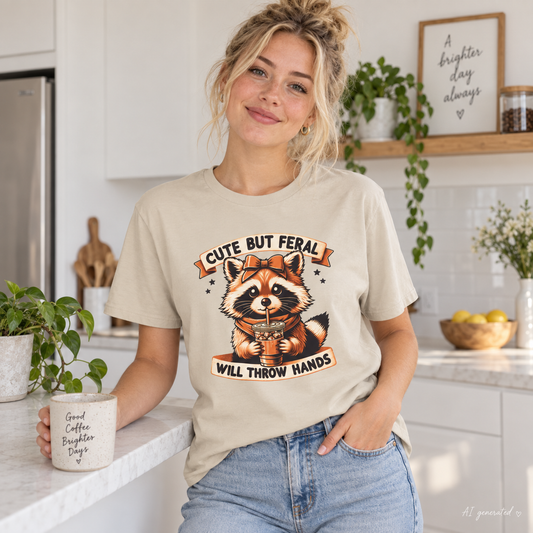 Cute But Feral Raccoon Shirt, AI-generated mockup