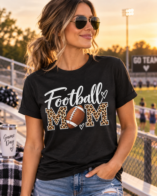 Football Mom leopard T-shirt, AI-generated mockup