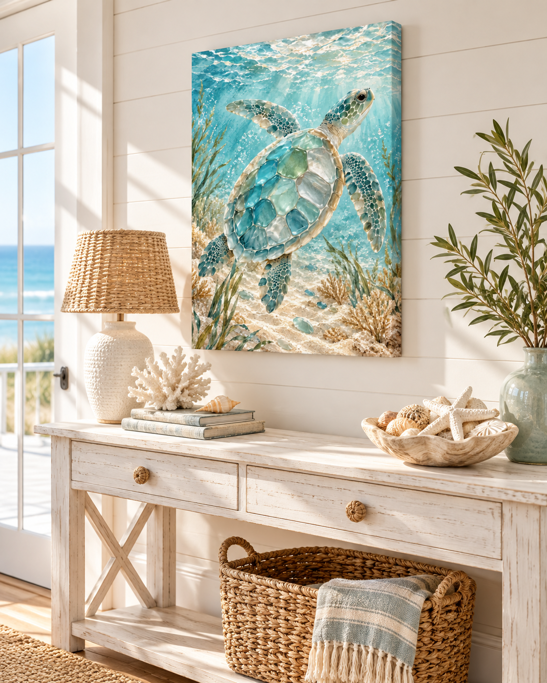 Sea Glass Turtle Ocean Wall Art | Poster or Canvas