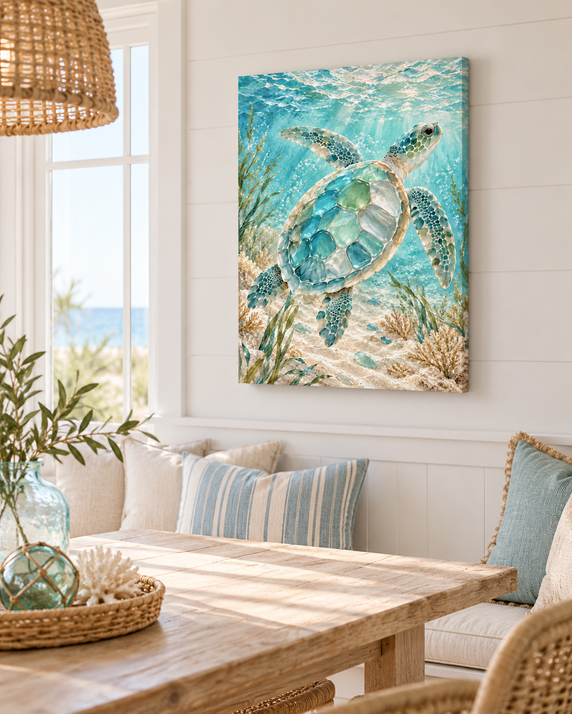 Sea Glass Turtle Ocean Wall Art | Poster or Canvas