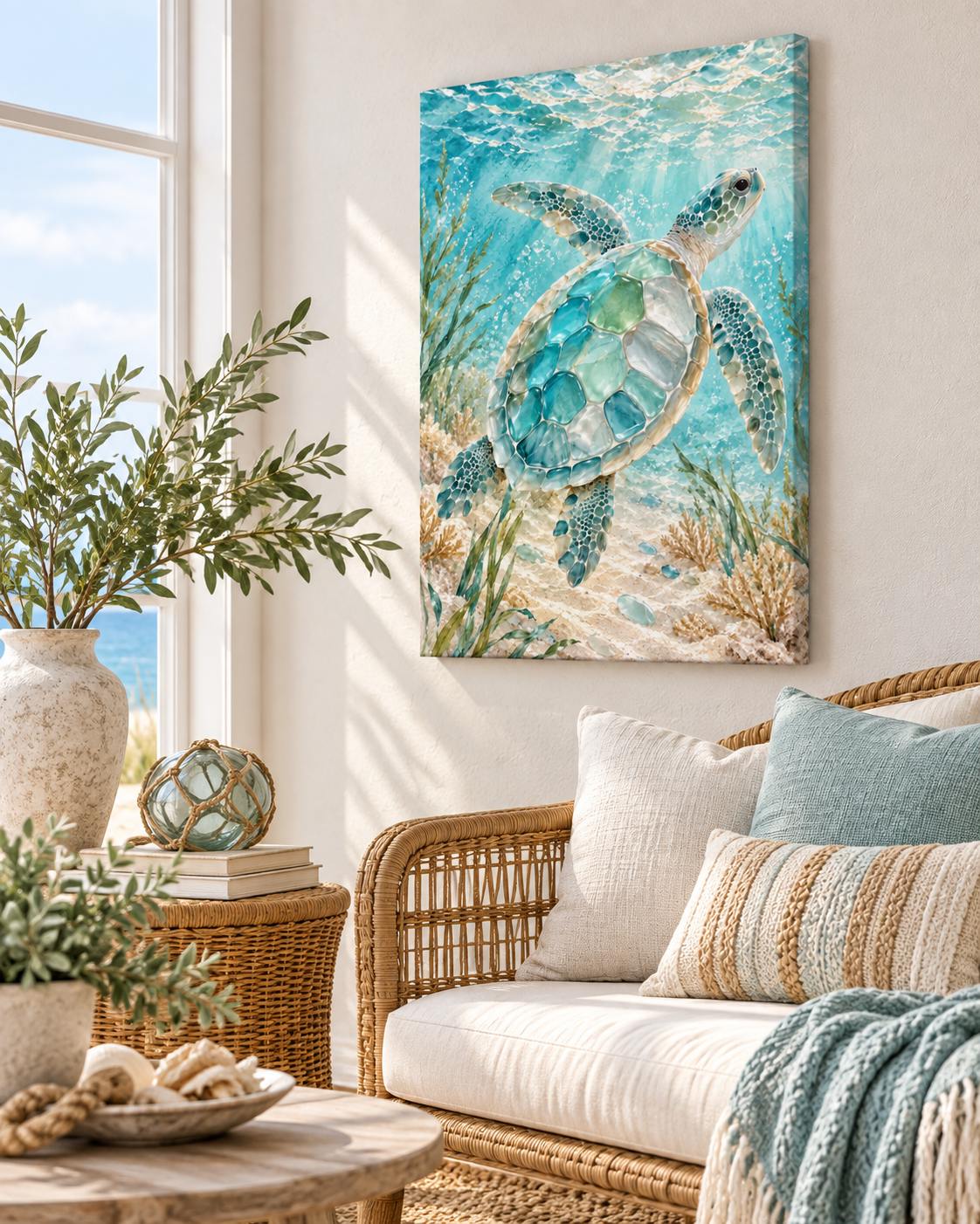 Sea Glass Turtle Ocean Wall Art | Poster or Canvas