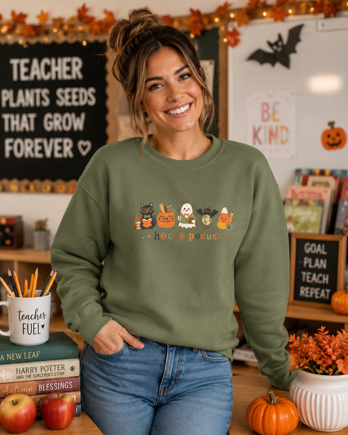 Hocus Pocus Time to Focus Teacher Sweatshirt, Halloween Teacher Crewneck, Cute Fall Classroom Shirt, Spooky Season Teacher Gift