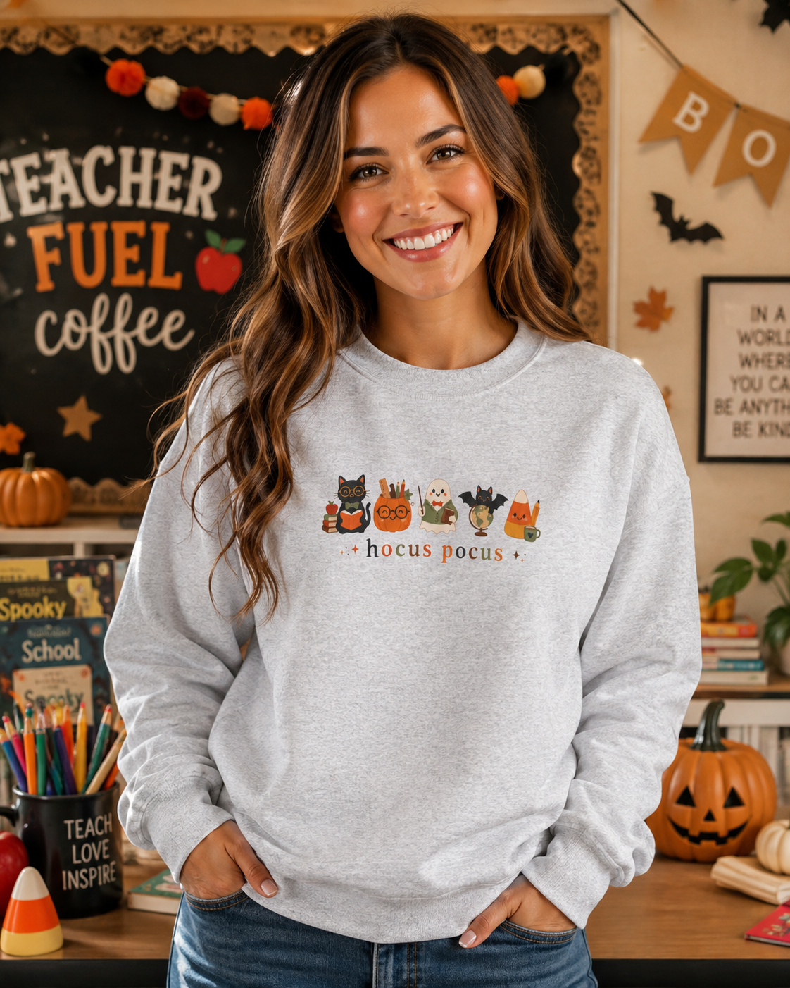 Hocus Pocus Time to Focus Teacher Sweatshirt, Halloween Teacher Crewneck, Cute Fall Classroom Shirt, Spooky Season Teacher Gift
