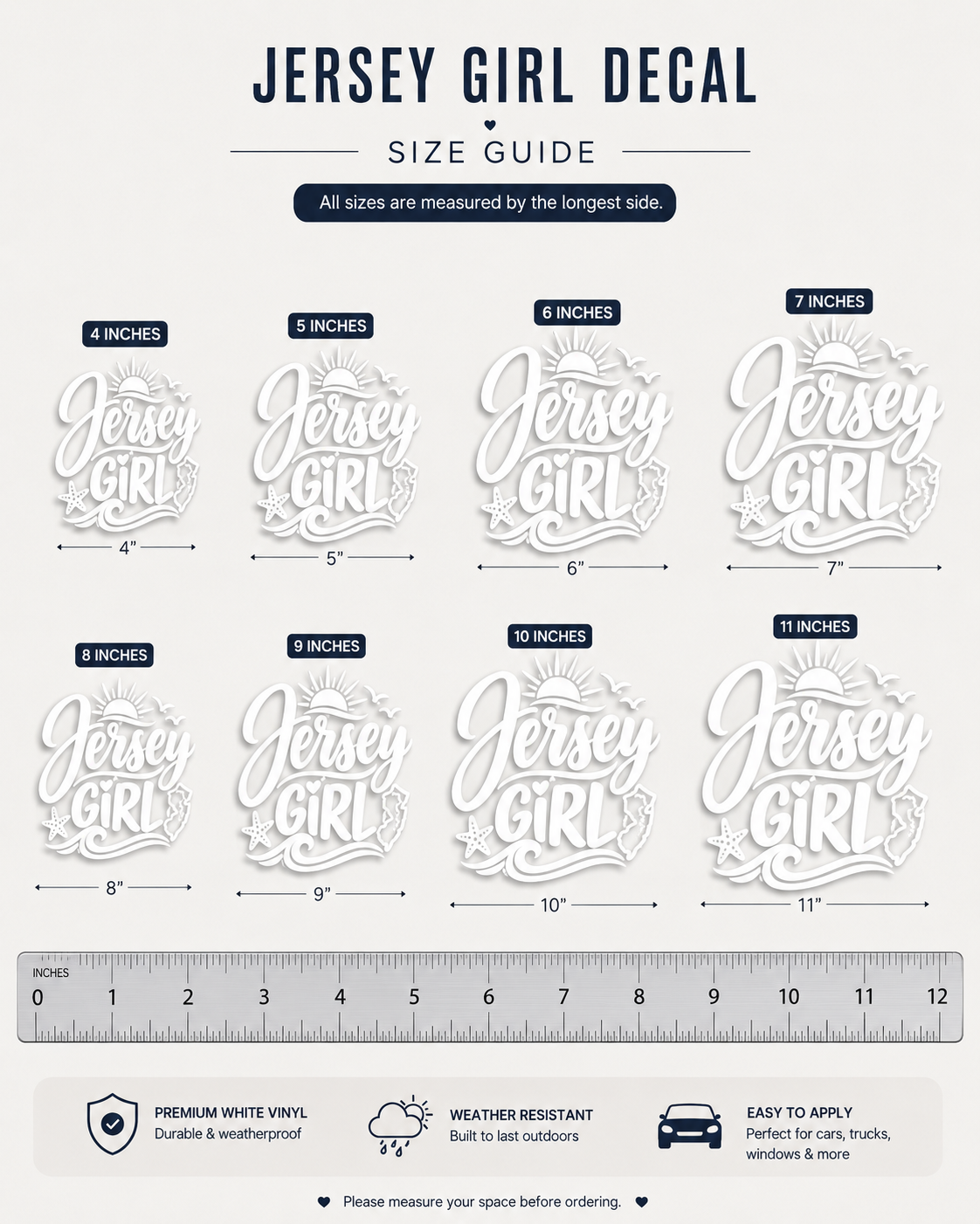 Jersey Girl Vinyl Decal | Coastal Car Sticker | Jersey Shore Beach Decal | White Cut File Style Sticker