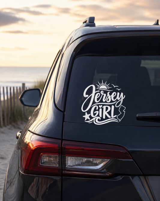 Jersey Girl Vinyl Decal | Coastal Car Sticker | Jersey Shore Beach Decal | White Cut File Style Sticker